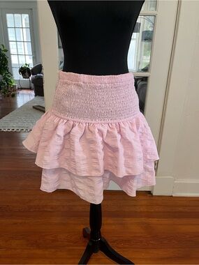 SHEIN Pink Smocked Waist Tiered Ruffle Mini Skirt